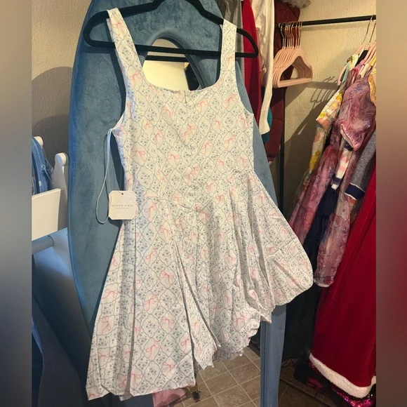 Altar'd State White Dress with Pink Bows and Blue Floral Print - Picture 3 of 7